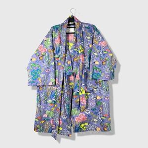Printfresh Under the Sea Robe Women S/M Purple Cotton Coastal Nautical Kimono